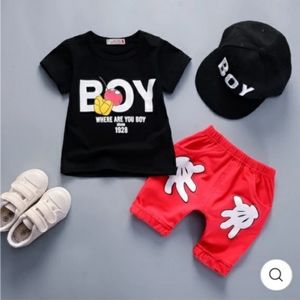 2 piece letter print tee and palm print shorts